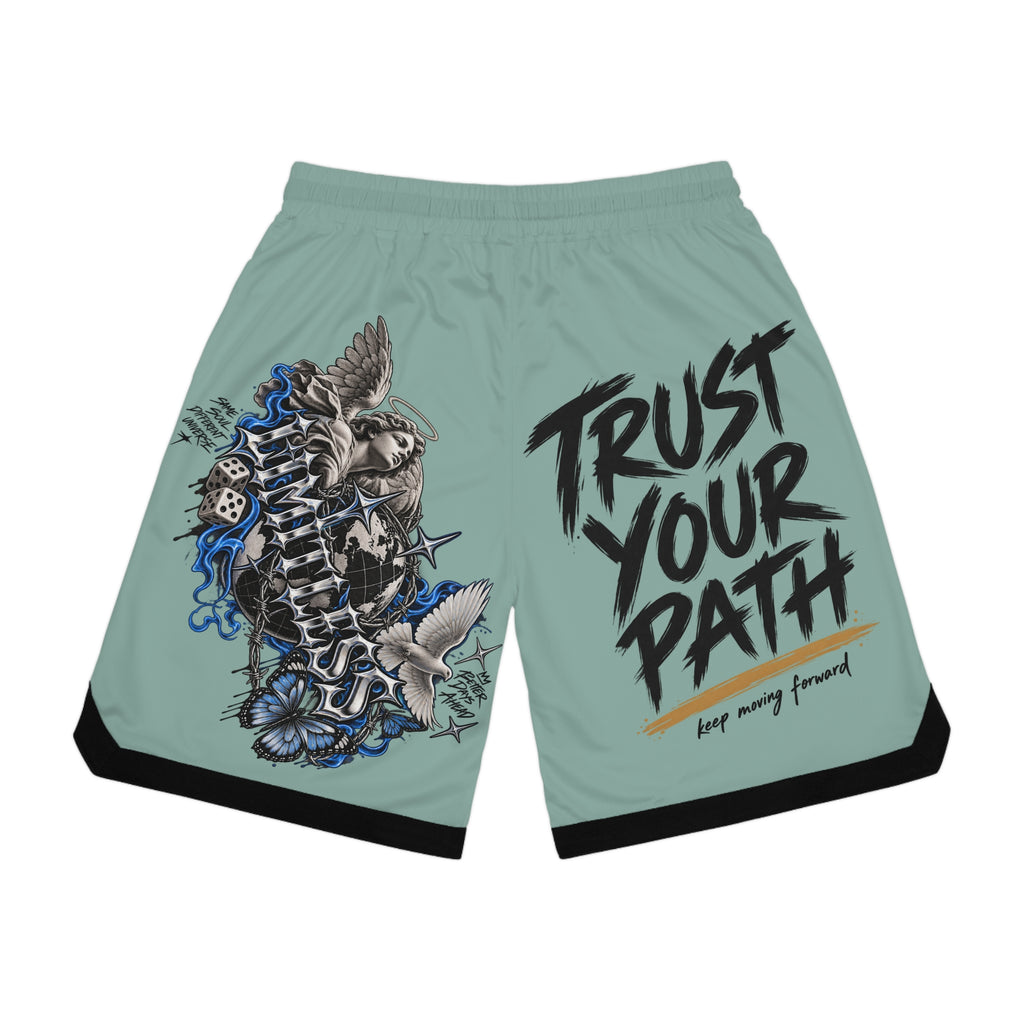 Trust Your Path Basketball Shorts — Graphic AOP Rib Shorts — product photo 2 of 4 | madeyourmark