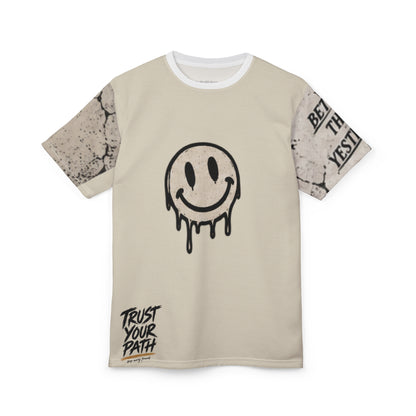 Dripping Smile Graphic Tee — 'Trust Your Path' All-Over Print — product photo 2 of 4 | madeyourmark