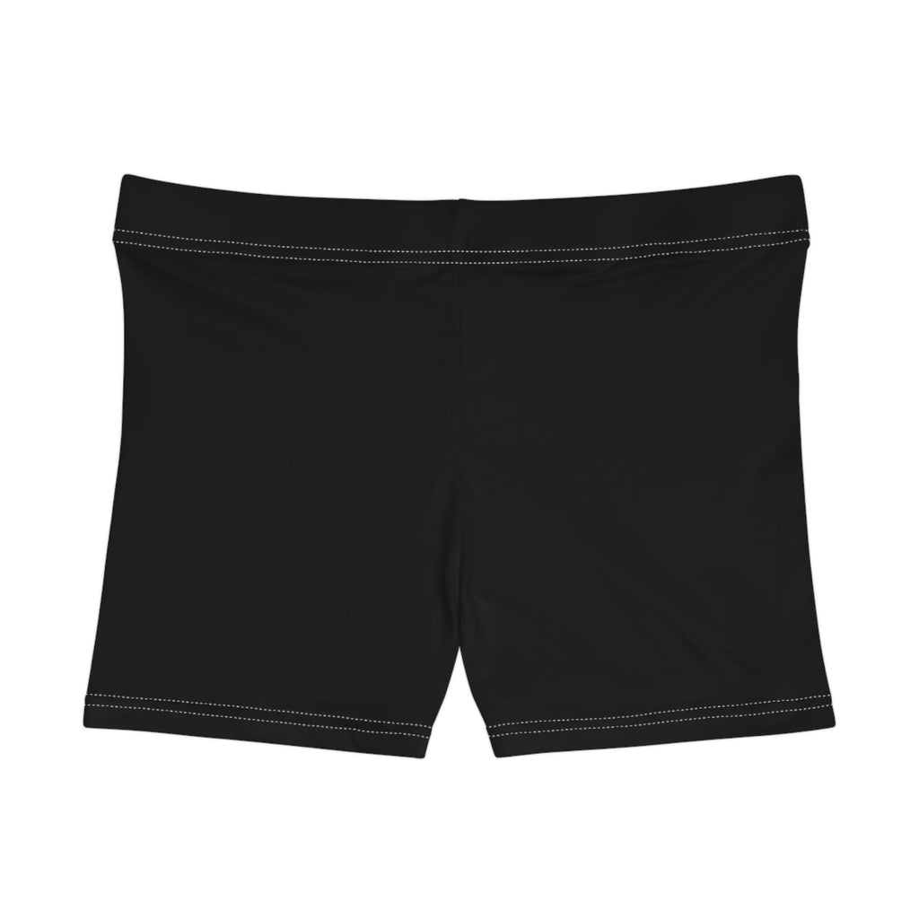 Women's Black Active Shorts — Stretchy AOP Fitness & Swim Bottoms
