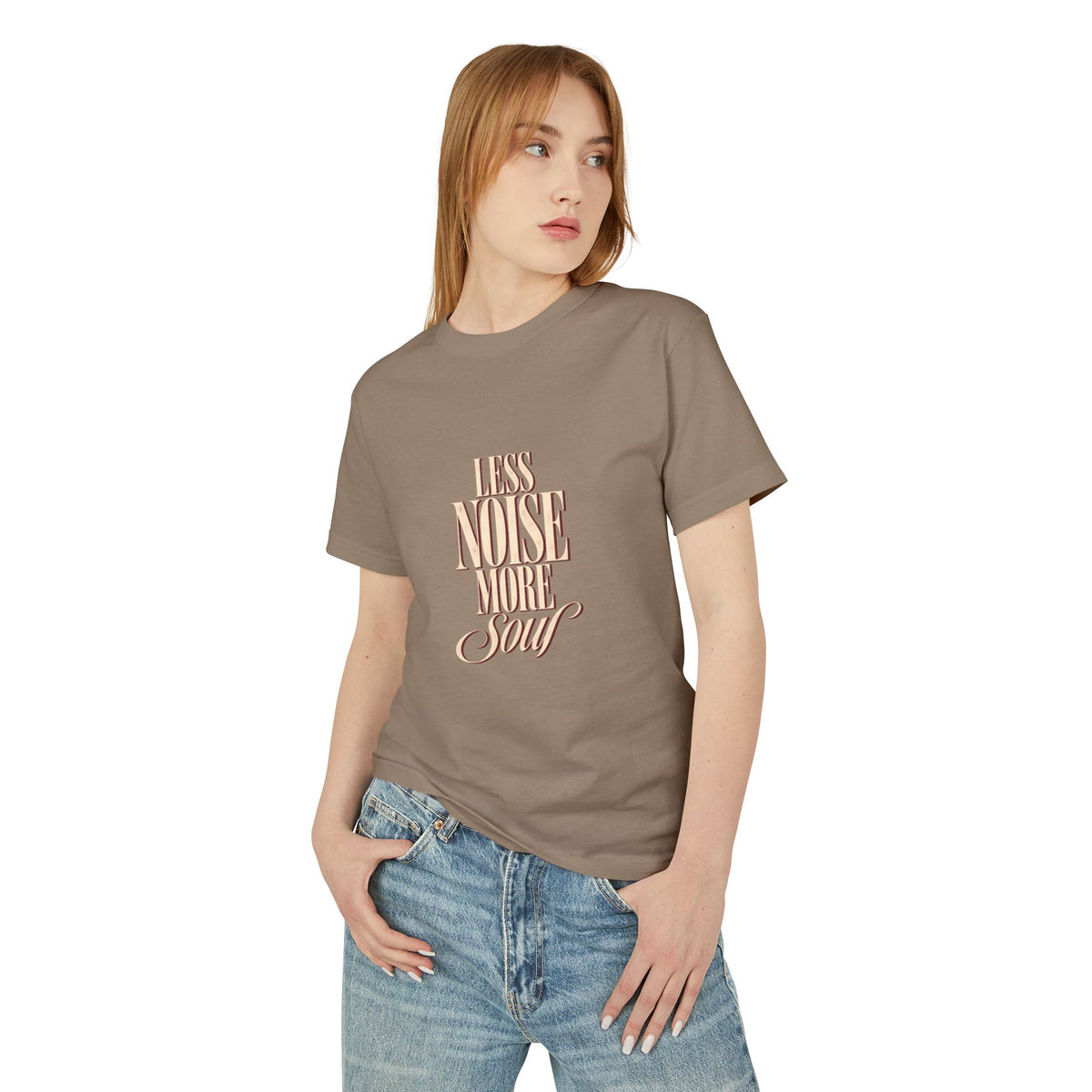 Less Noise More Soul Tee – Vintage Script