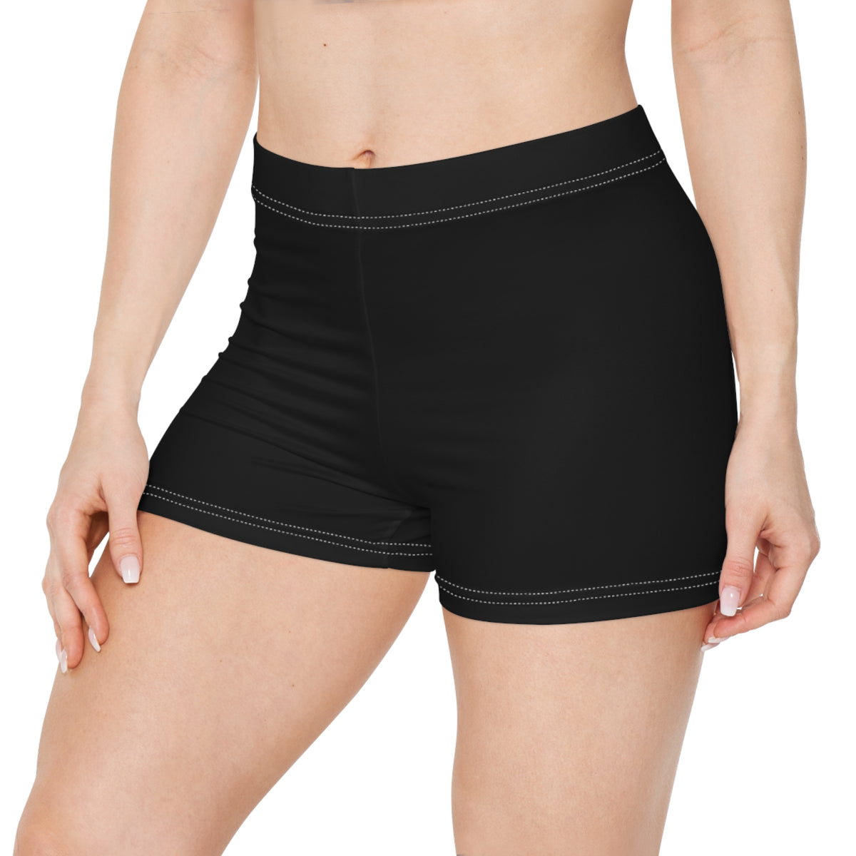 Women's Black Active Shorts — Stretchy AOP Fitness & Swim Bottoms