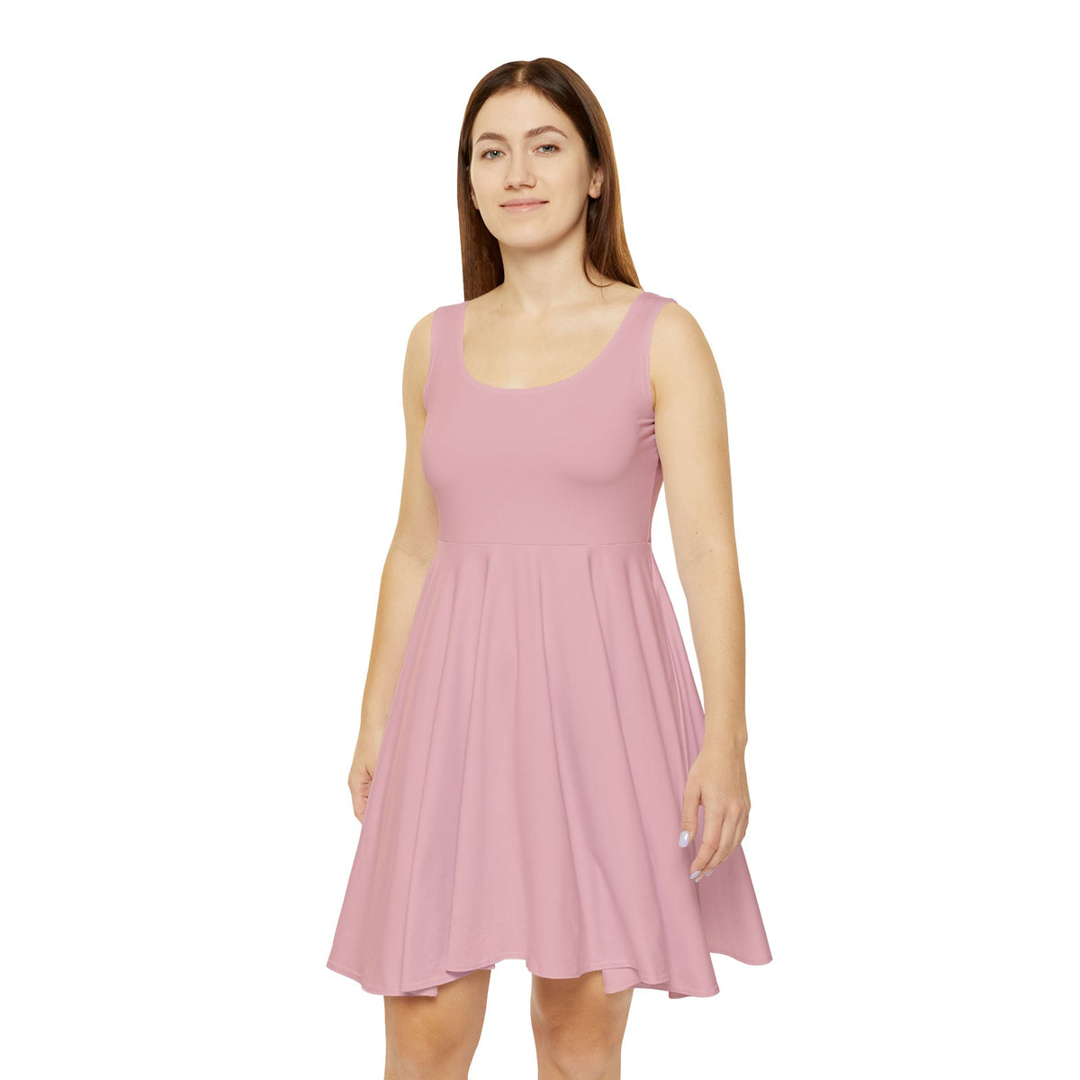 Pink AOP Skater Dress — Women's Flared Casual Dress
