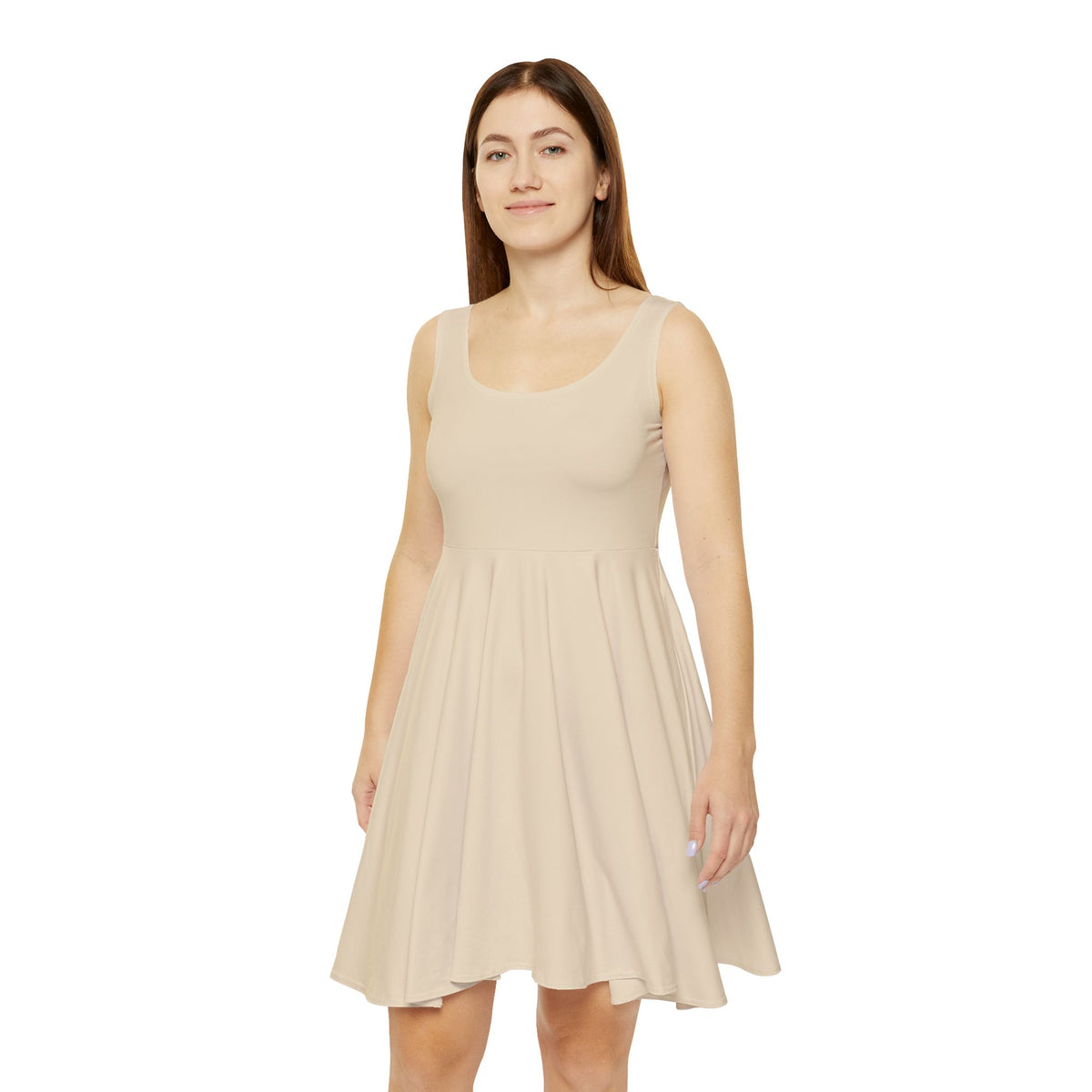 Beige AOP Women's Skater Dress — Cute Casual Summer Dress