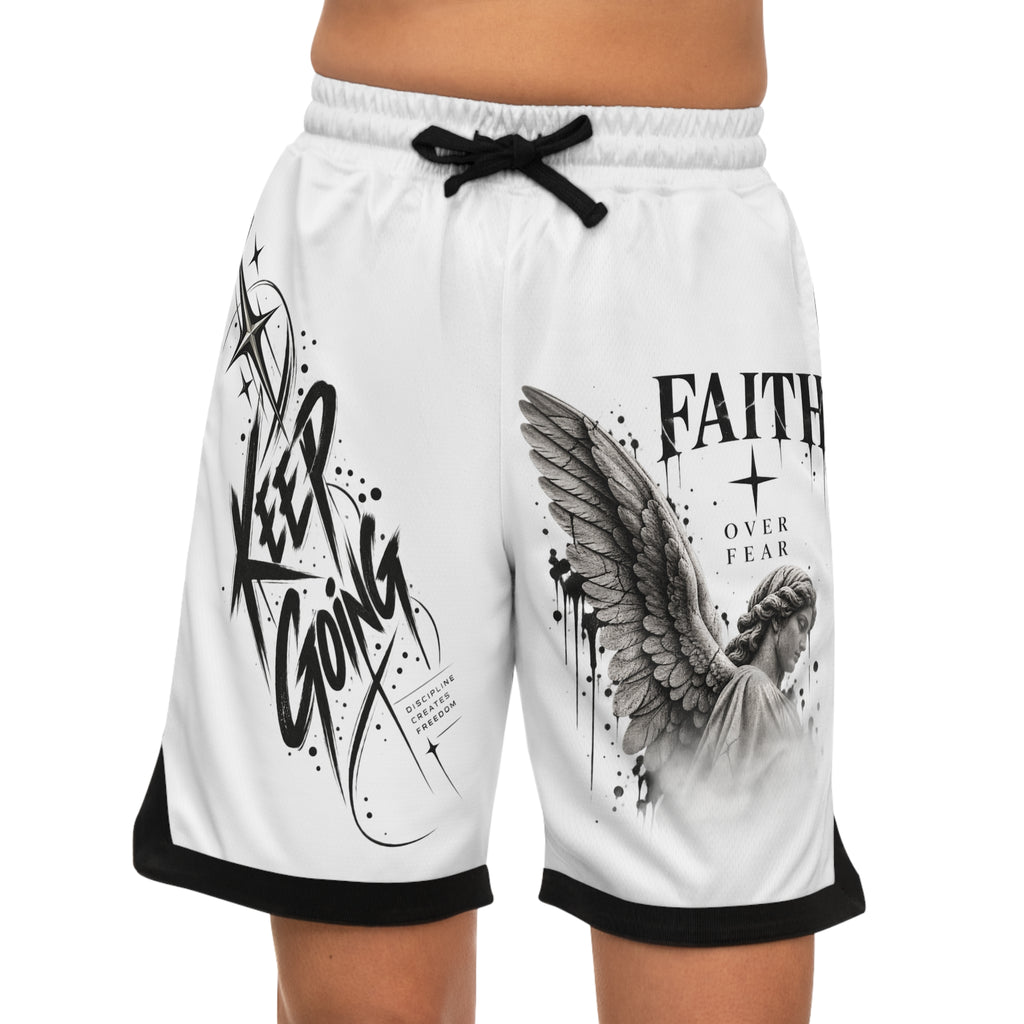 Faith Over Fear Basketball Shorts – 'Keep Going' Motivational AOP — product photo 4 of 4 | madeyourmark