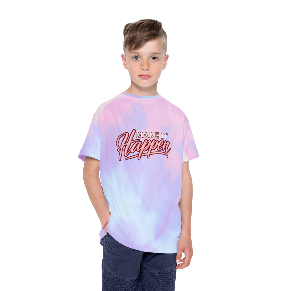 Make It Happen Kids Jersey — Pastel Tie-Dye Sports Tee