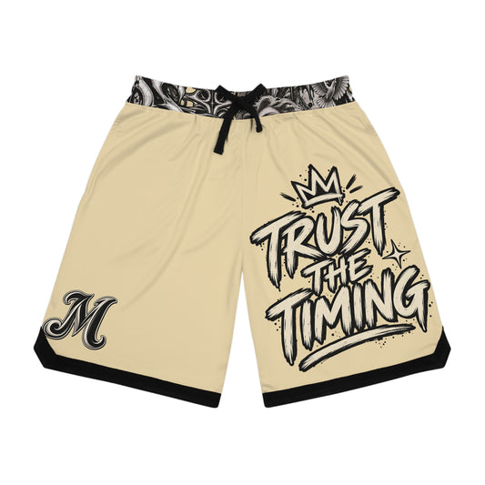 Basketball Shorts — "Trust the Timing" Graphic Rib Shorts