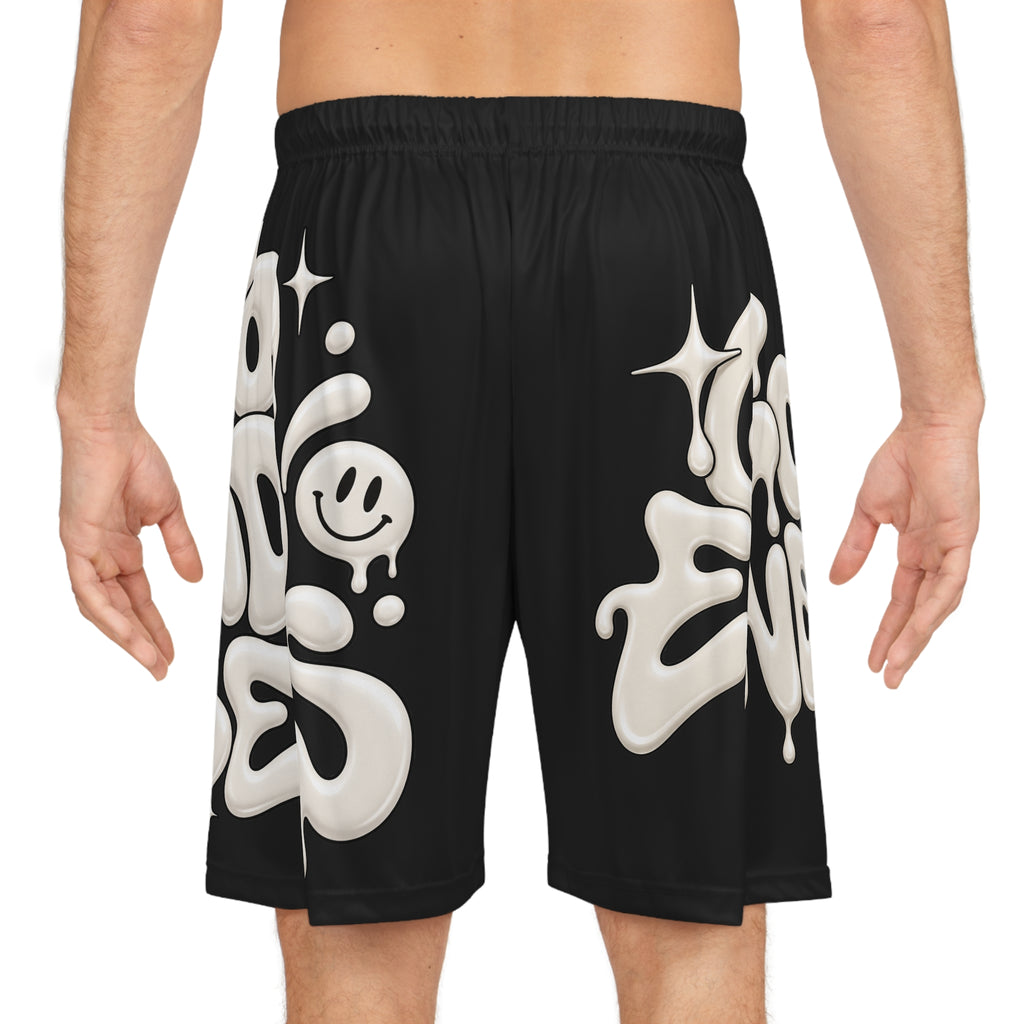 Good Vibes Black Basketball Shorts – 'Good Energy' All-Over Print — product photo 4 of 4 | madeyourmark
