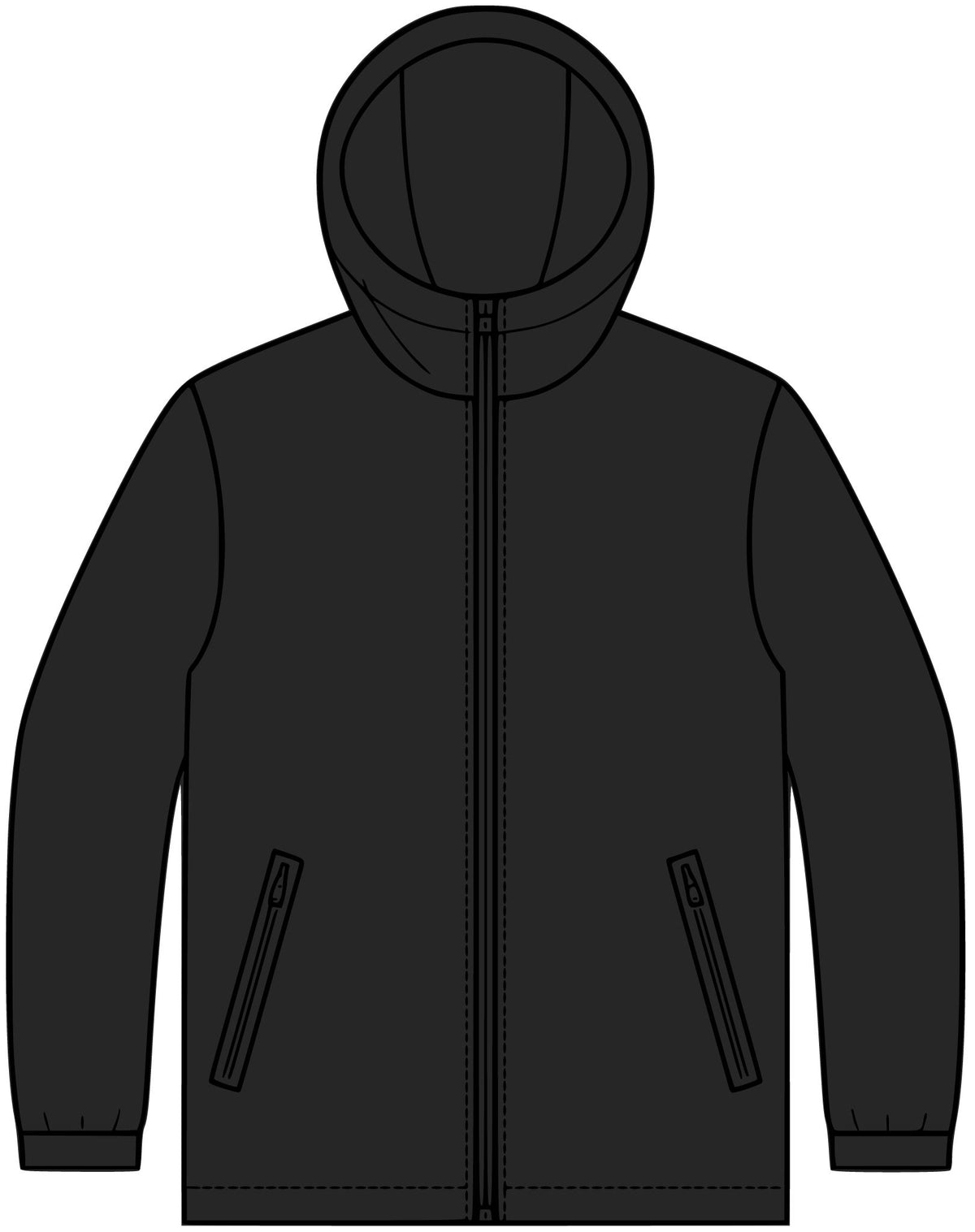 Section Zip Jacket — Minimal Black Hooded Zip-Up Jacket with Small Chest Logo