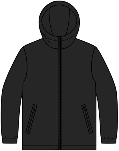 Section Zip Jacket — Minimal Black Hooded Zip-Up Jacket with Small Chest Logo