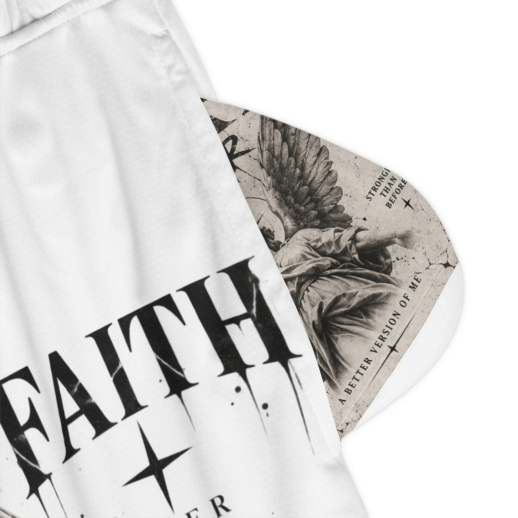 Faith Over Fear Basketball Shorts – 'Keep Going' Motivational AOP — product photo 3 of 4 | madeyourmark