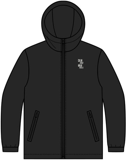 Section Zip Jacket — Minimal Black Hooded Zip-Up Jacket with Small Chest Logo
