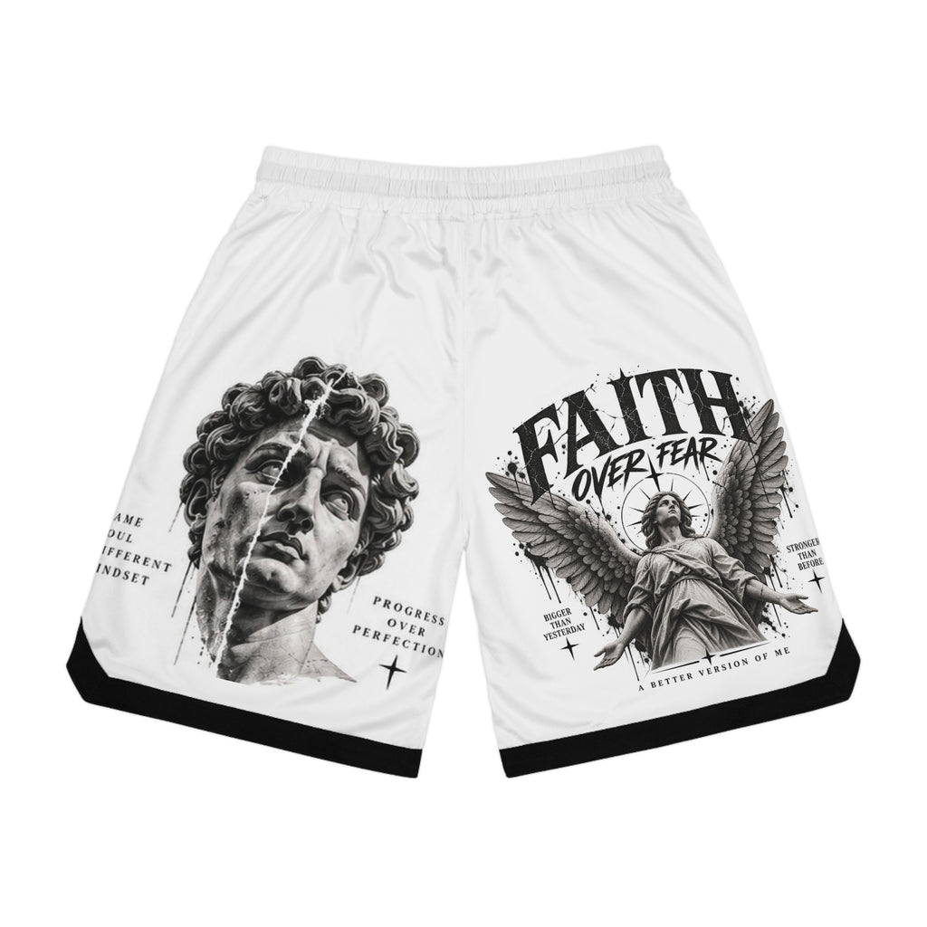 Faith Over Fear Basketball Shorts – 'Keep Going' Motivational AOP — product photo 2 of 4 | madeyourmark