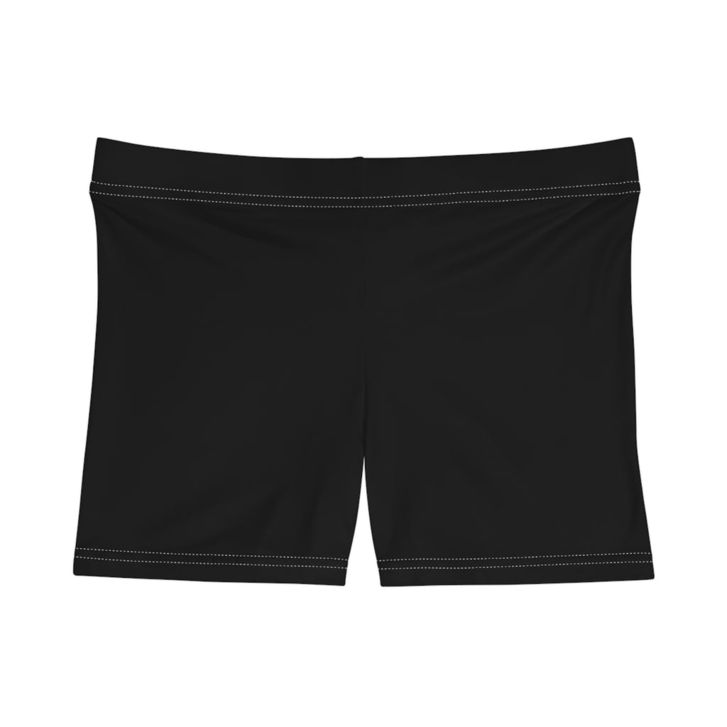 Women's Black Active Shorts — Stretchy AOP Fitness & Swim Bottoms