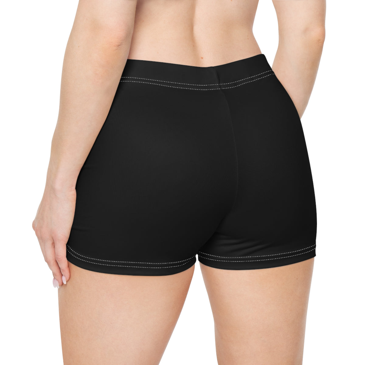 Women's Black Active Shorts — Stretchy AOP Fitness & Swim Bottoms