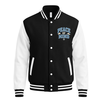 Classic Varsity Letterman Jacket — Black & White Streetwear — Front view | madeyourmark