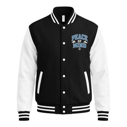 Classic Varsity Letterman Jacket — Black & White Streetwear — Front view | madeyourmark