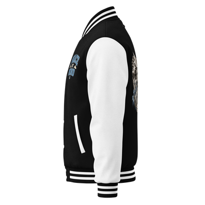Classic Varsity Letterman Jacket — Black & White Streetwear — Left side view | madeyourmark