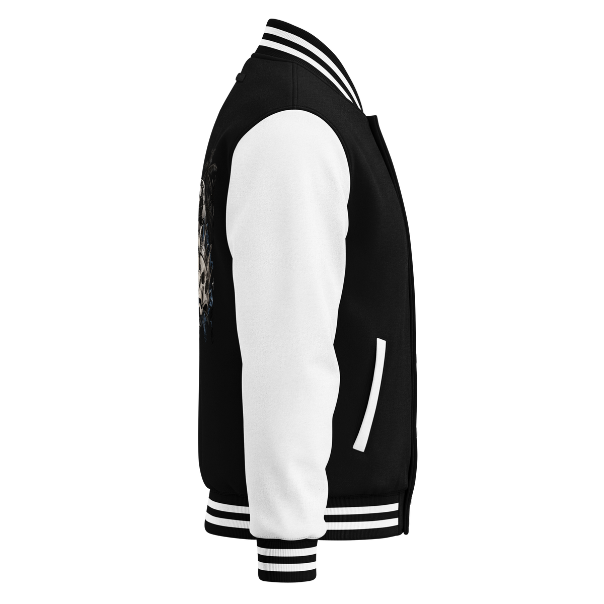 Classic Varsity Letterman Jacket — Black & White Streetwear — Right side view | madeyourmark