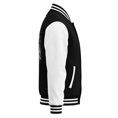 Classic Varsity Letterman Jacket — Black & White Streetwear — Right side view | madeyourmark
